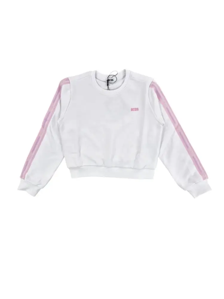 Gcds felpa bianca bambina crop logo rosa