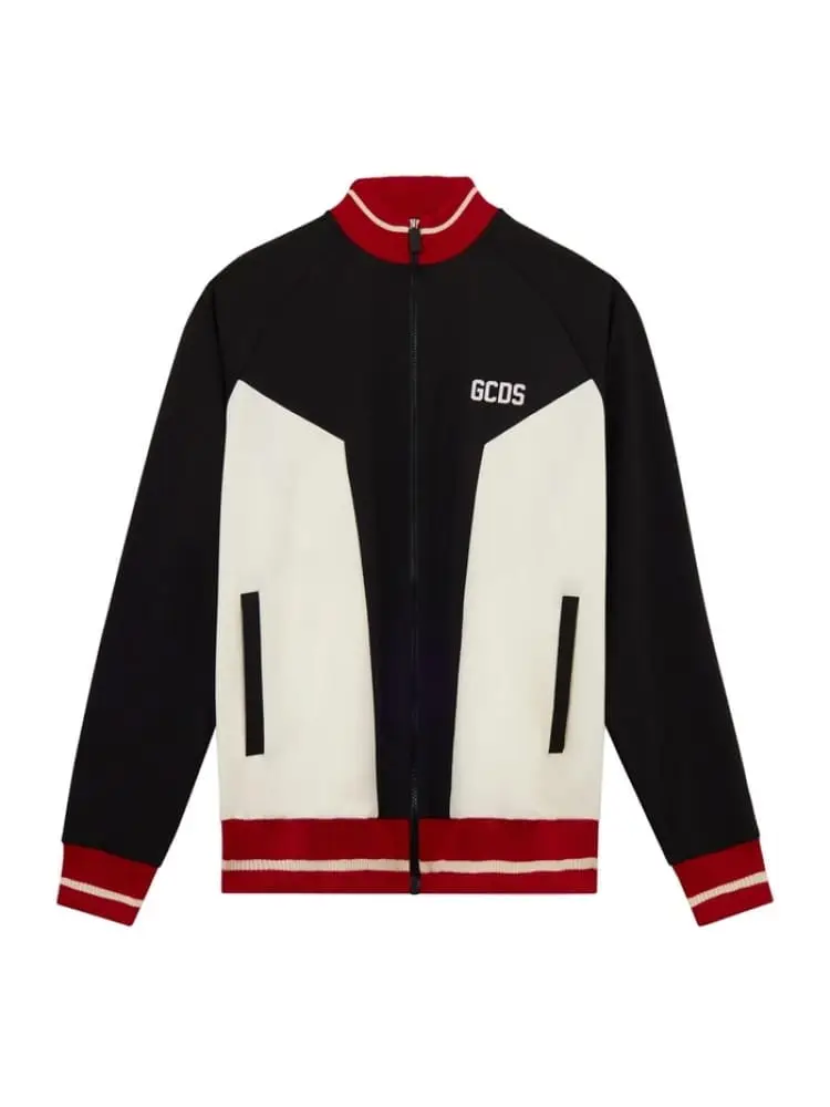 Gcds felpa full zip color block nero rosso con logo