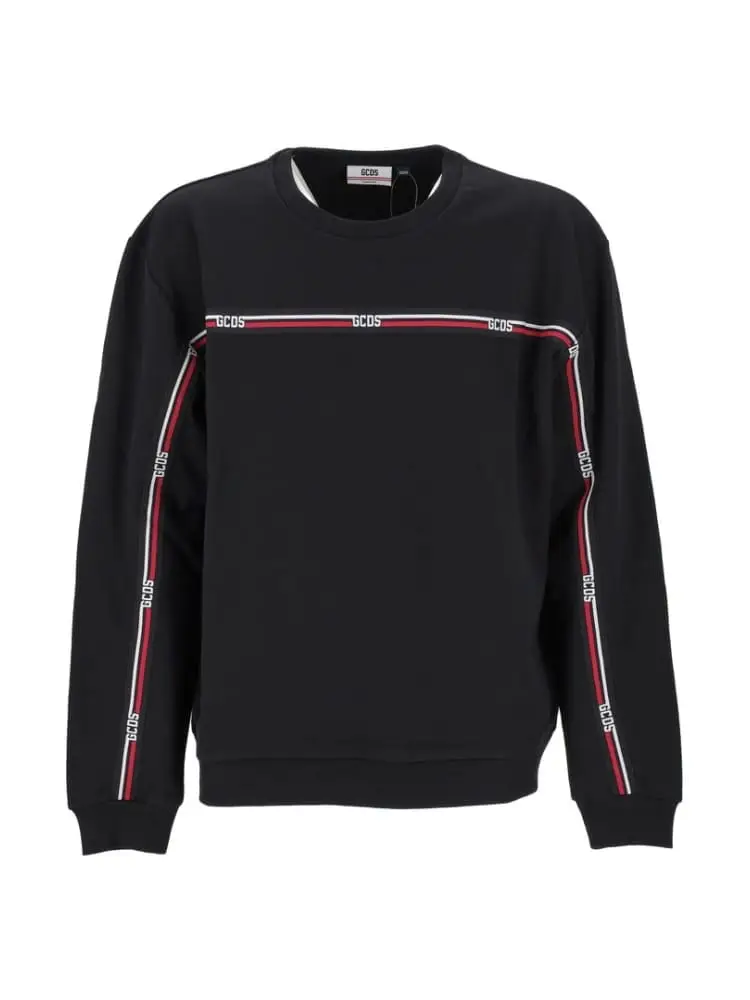Gcds felpa uomo in cotone nero con logo tape