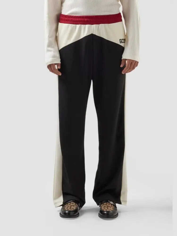 Gcds pantalone uomo color block nero rosso con logo