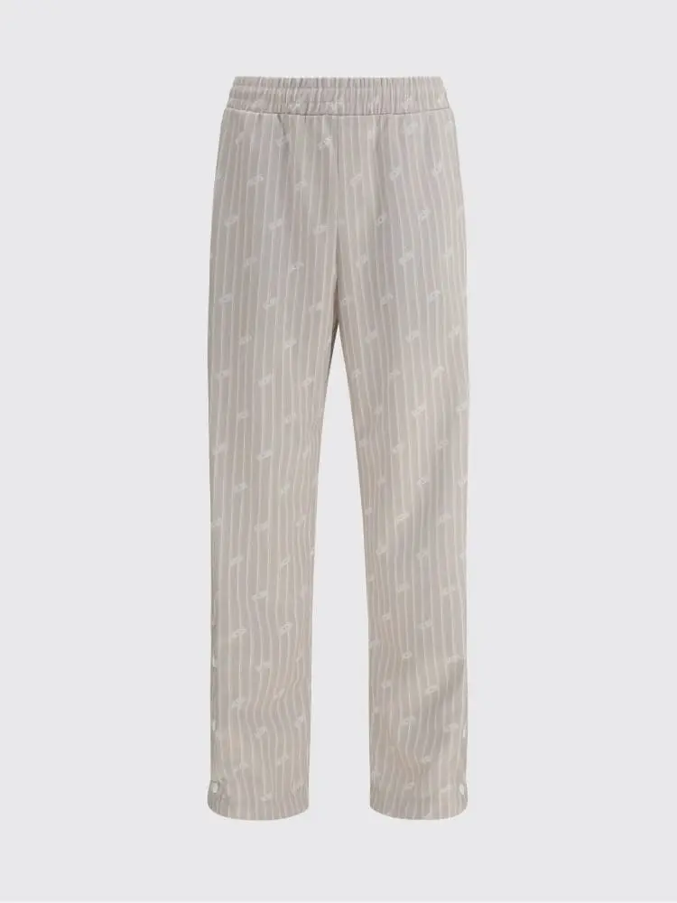 Gcds pantalone uomo in acetato beige rigato con logo all over