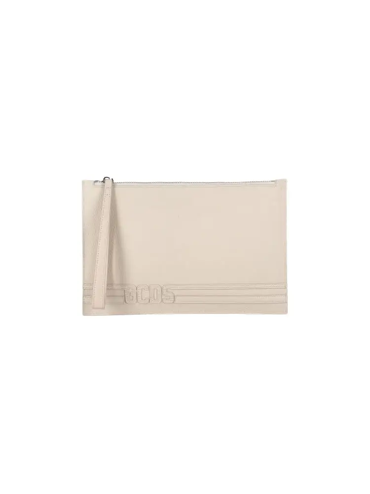 Gcds pochette donna in ecopelle panna con logo