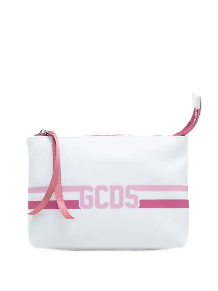 Gcds pochette in neoprene bianco con logo rosa