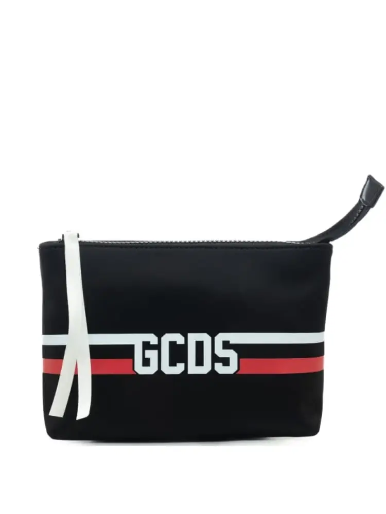 Gcds pochette unisex in neoprene nero con logo bianco