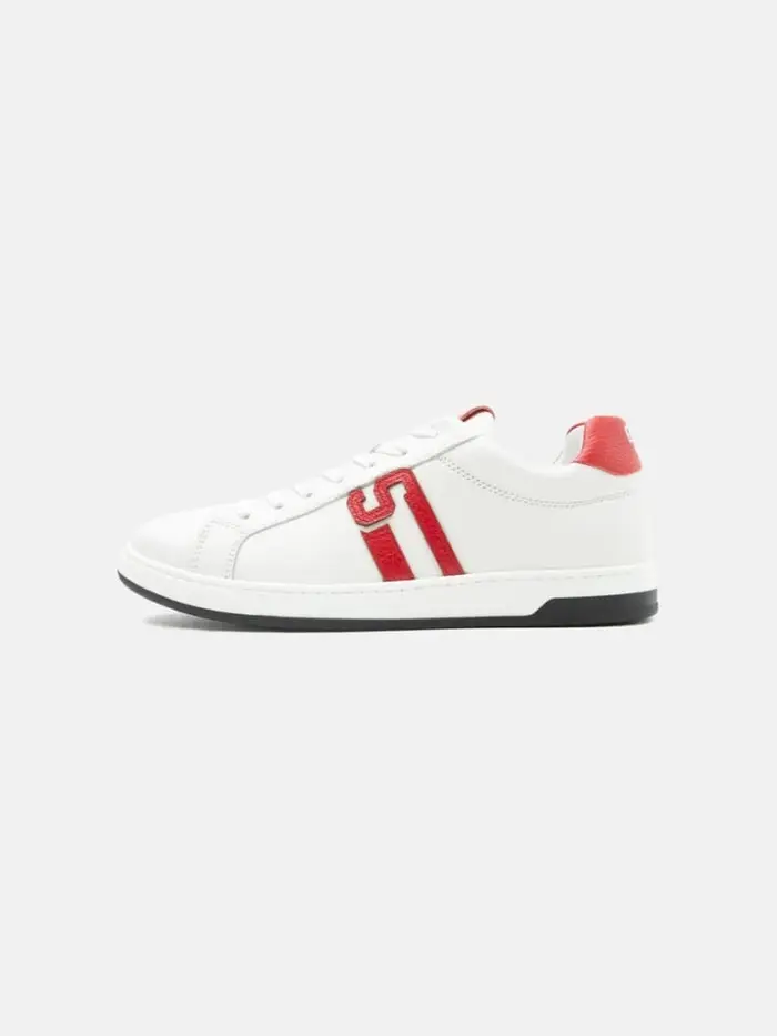 Gcds sneakers side in pelle bianca con logo rosso