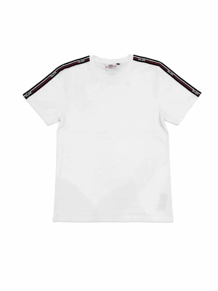 Gcds t-shirt uomo in cotone bianco con logo tape laterale