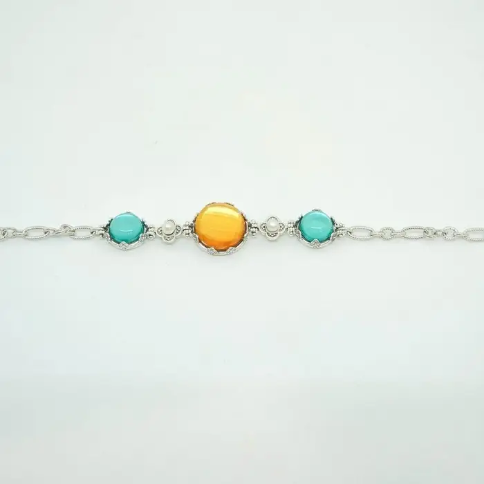 Bracciale Argento 925 Con Pietre Cabochon Lisce Ninfea Chiusa - Gerardo Sacco
