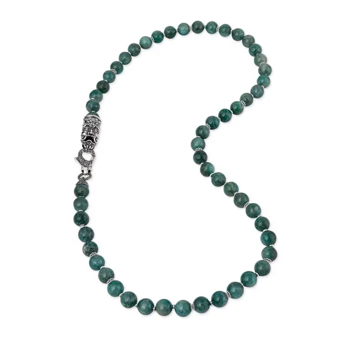 Collana Con Maschera In Argento 925 E Avventurina Verde - Gerardo Sacco