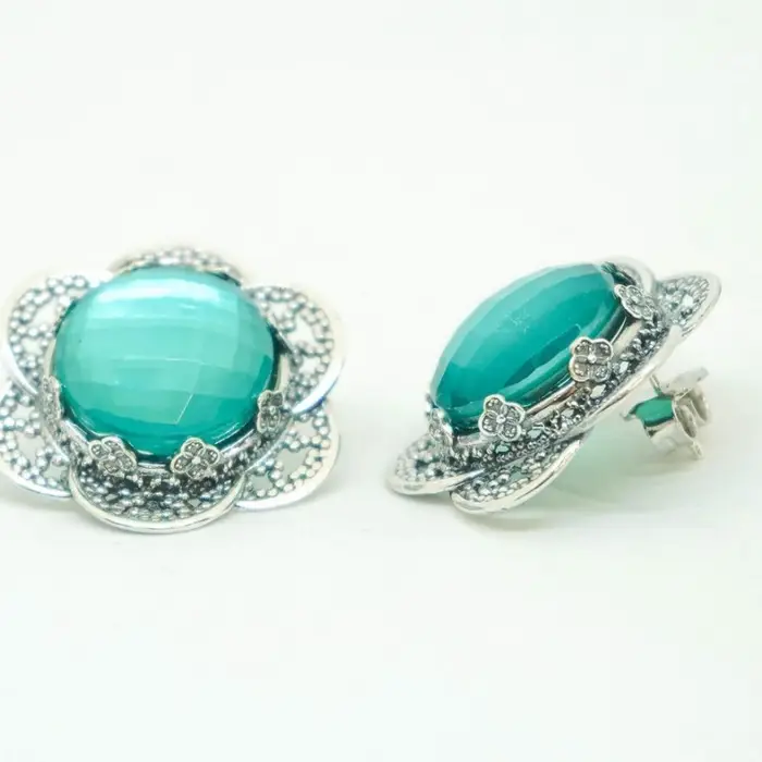 Orecchini A Lobo Ninfea Aperta In Argento 925 Con Pietra Cabochon - Gerardo Sacco