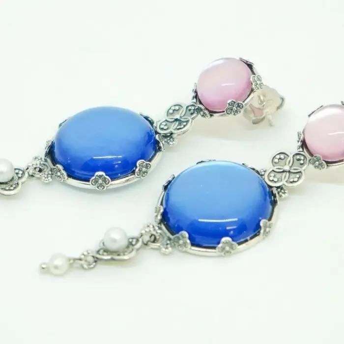Orecchini In Argento 925 Con Pietre Cabochon Ninfea Chiusa - Gerardo Sacco