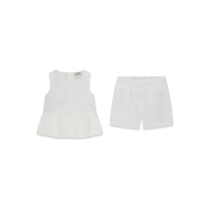 Set canotta in mussola e pantaloni corti per bambina Guess Blanc