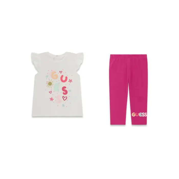 Set di T-shirt e Leggings da bambina Guess Blanc