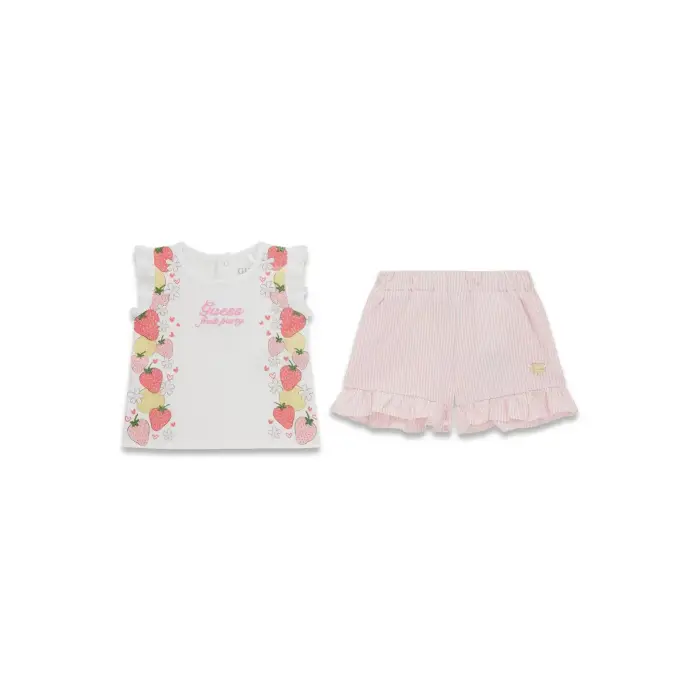 Set t-shirt e pantaloni corti in seersucker per bambina Guess Blanc