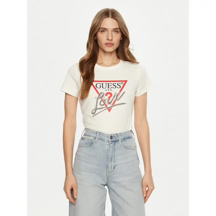 Guess T-shirt W5RI10 I3Z14 Écru Regular Fit Crema
