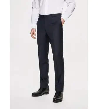 per uomo HM211176 Pantaloni di lana tinta unita blu scuro (34), Casual, Da sera, Classico, Navy