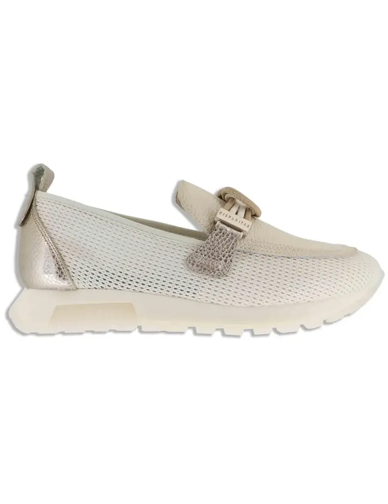 Hispanitas Mocassini in tessuto e pelle off white Donna HV264857 PANNA