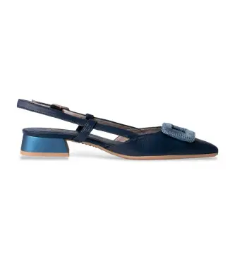 Hispanitas per donna HV243349 Ballerine in pelle blu navy con punta affilata, Basso, 1 a 3 cm, Fibbia, Casual
