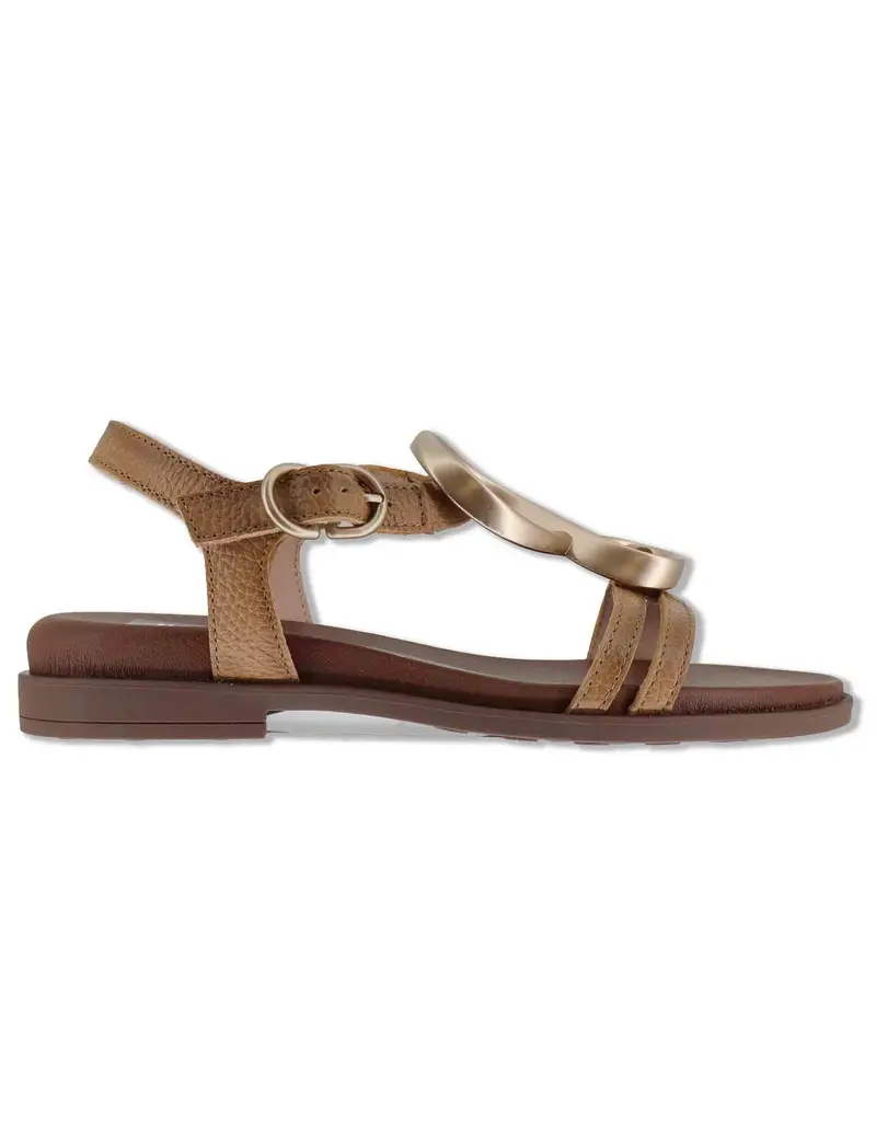 Hispanitas Sandali flat in pelle cuoio con accessorio brunito Donna HV264765 CUOIO