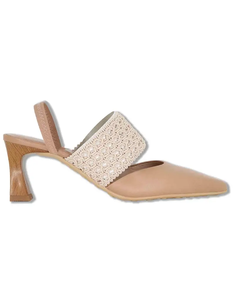 Hispanitas Slingback in pelle cuoio con tacco alto e cinturino Donna HV264779 ALMOND