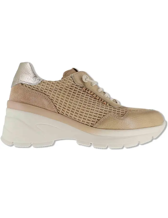 Hispanitas Sneakers in pelle e tessuto cuoio con zeppa Donna HV264712 DESERT