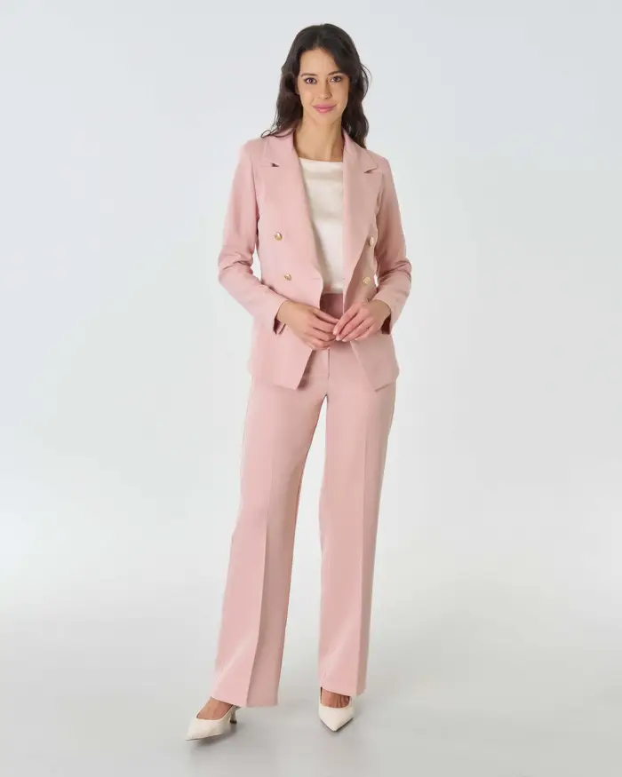 Pantaloni staight rosa cipria in tessuto tecnico stretch