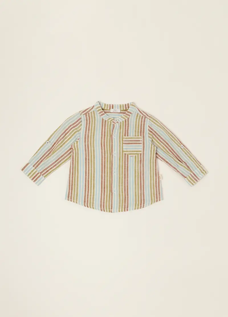 IANA Camicia A Righe Con Collo Coreano In Misto Cotone E Lino Da Neonato Regular Fit, Multicolor