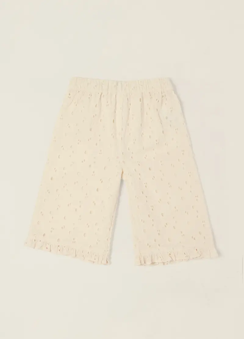 IANA Pantaloni Bianchi Traforati In Puro Cotone Da Neonata, Bianco