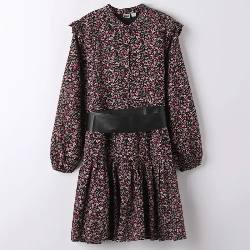 Ido Abito manica lunga fantasia floreale 4 7904 ragazza nero malva