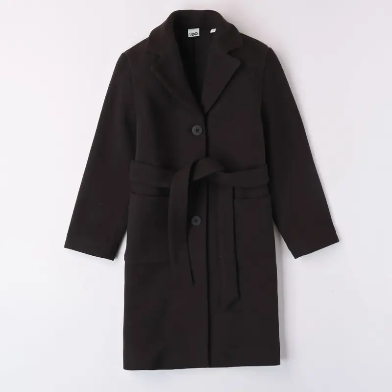 Ido Cappotto di panno con cintura tinta unita 4 7913 ragazza nero