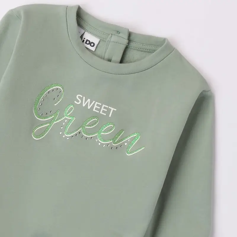 Ido Felpa girocollo caldo cotone best price 4 7348 bambina verde salvia