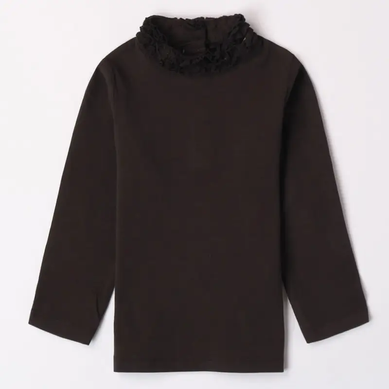 Ido Lupetto tinta unita con rouches 4 7644 bambina nero