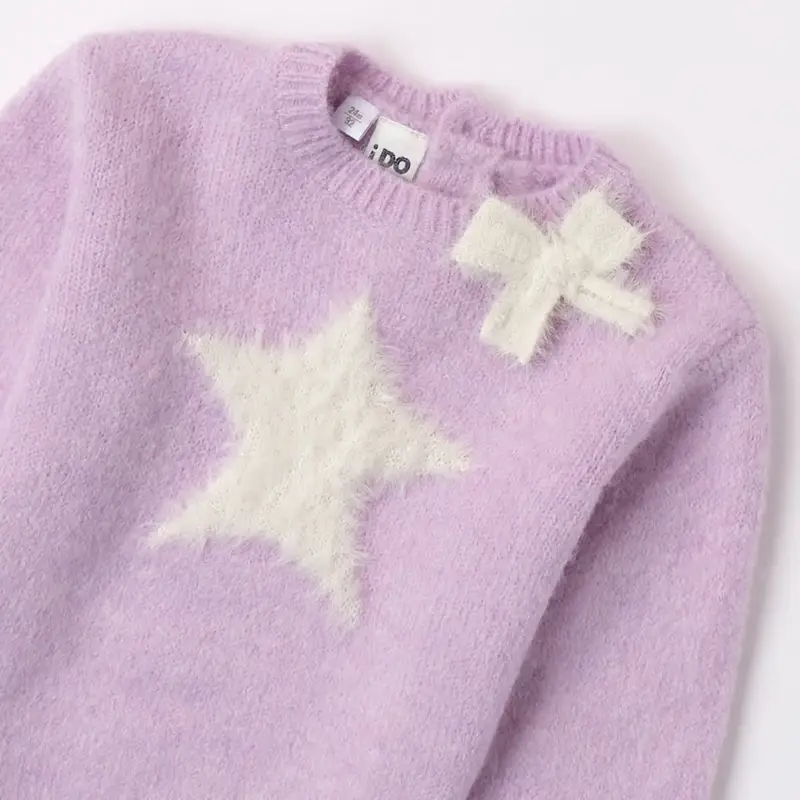 Ido Maglione girocollo fiocco e stella 4 7545 neonata lilla