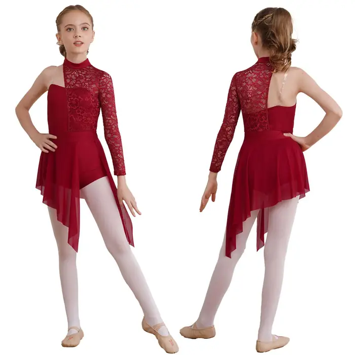 Vestito da ballo lirico per bambina, costumi da ballo, body da ginnastica, con gonna asimmetrica, per pattinaggio artistico, abbigliamento da ballo 11-12 Years