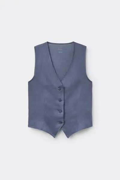 Gilet in Tela di Lino The Pure Linen Donna Blu