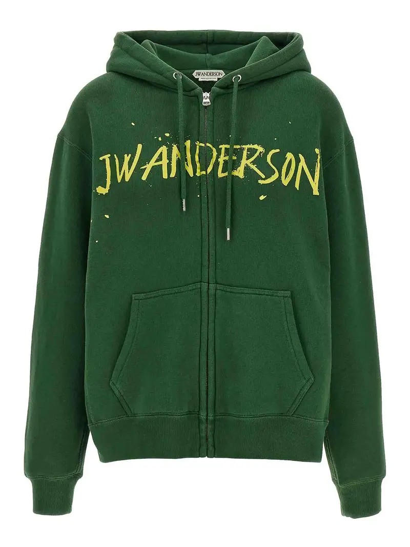 J W Anderson Felpa con cappuccio stampata Verde