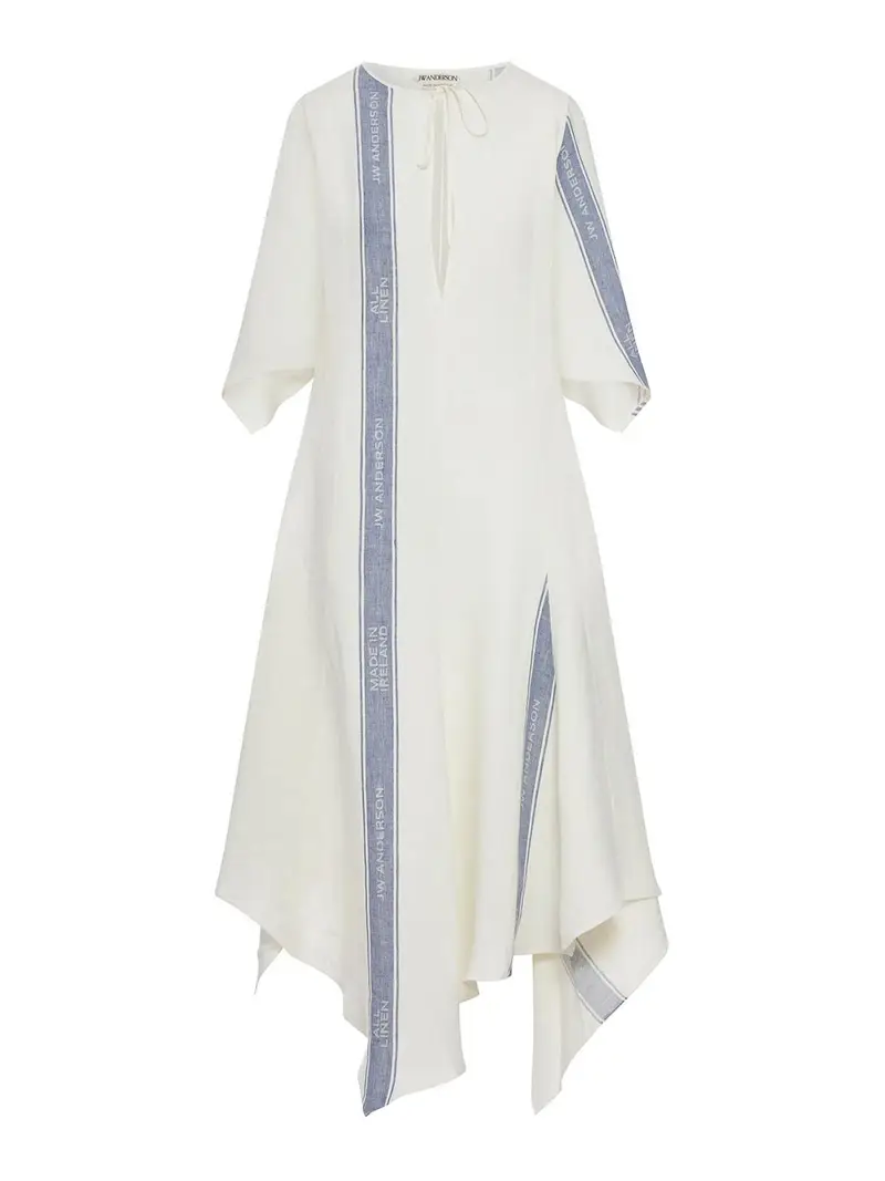 J W Anderson Vestito Midi In Lino Con Inserti Logo Bianco