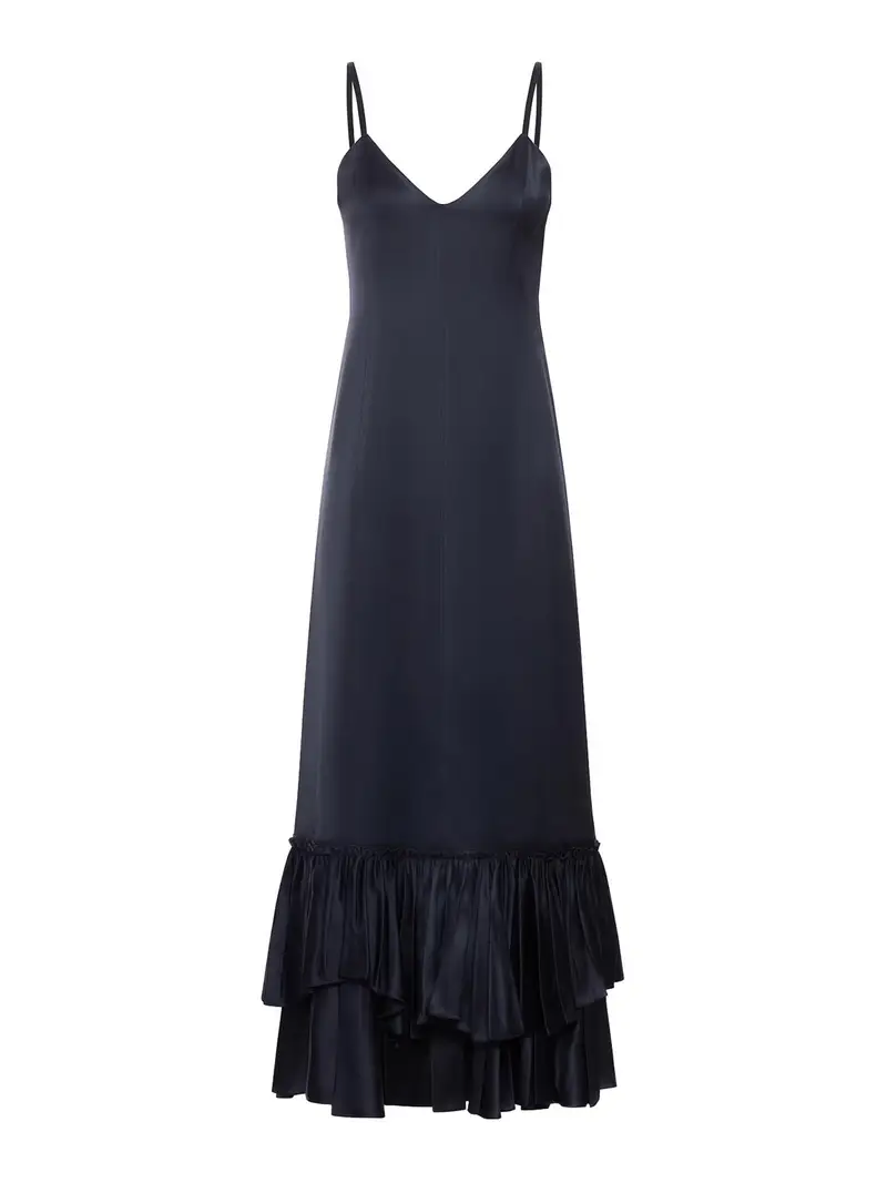 Jil Sander Vestito in misto seta con volant Nero