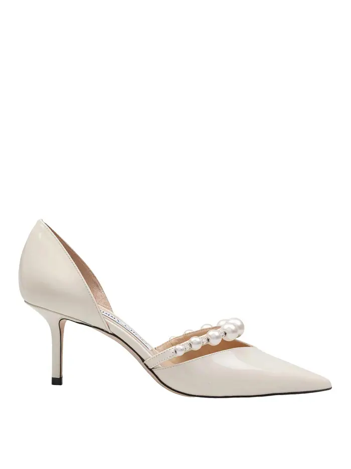 Jimmy Choo Decollete Aurelie 65 In Vernice Con Perle Bianco