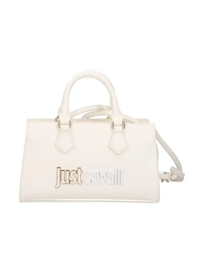 Just Cavalli borsa a mano con tracolla in ecopelle bianca con logo lettering in metallo