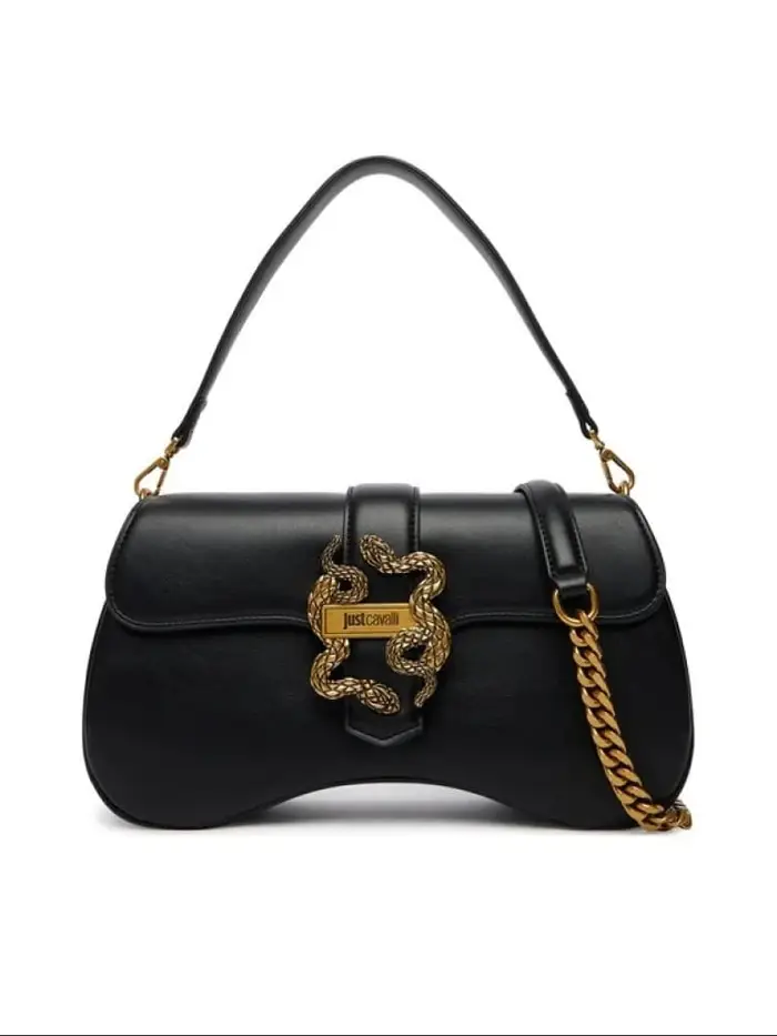 Just Cavalli borsa a mano con tracolla in ecopelle nero con chiusura serpente in metallo