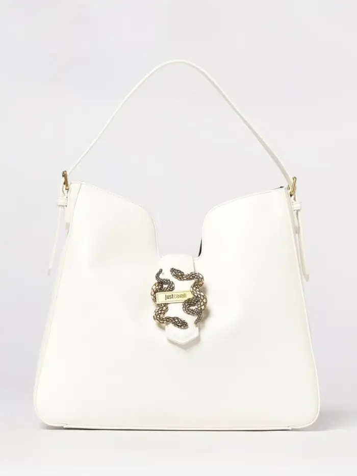 Just Cavalli borsa a spalla in ecopelle bianca con logo serpente in metallo