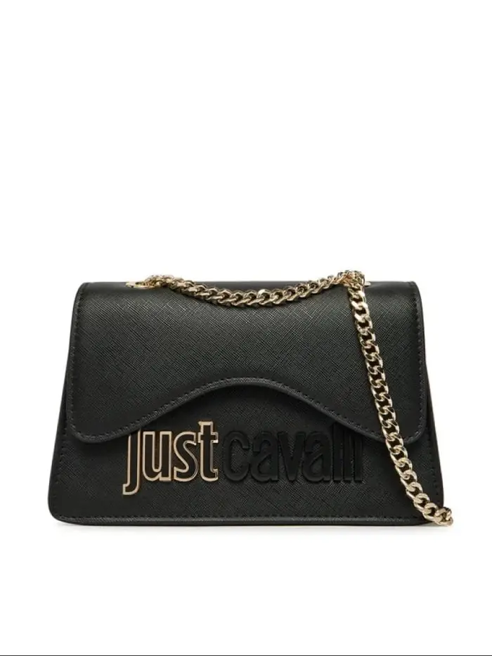 Just Cavalli borsa a tracolla in ecopelle nera con logo lettering in metallo