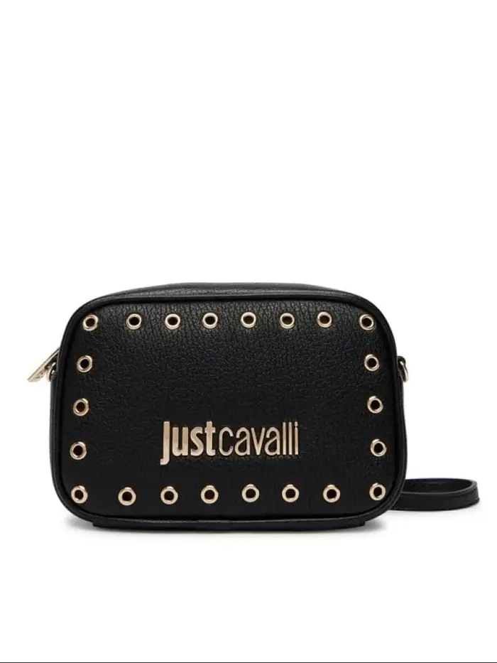 Just Cavalli borsa camera bag in ecopelle nera con borchie e logo