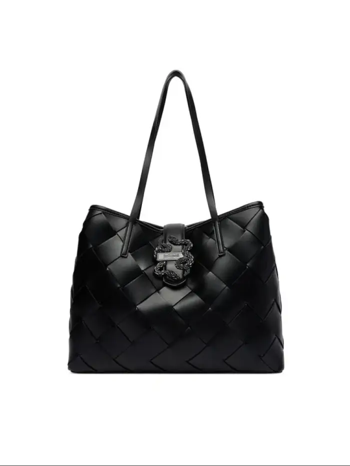 Just Cavalli borsa shopping in ecopelle nera con logo serpente