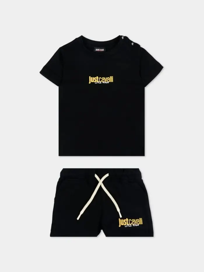 Just Cavalli set t-shirt e bermuda aistala infant/kids in cotone nero con logo