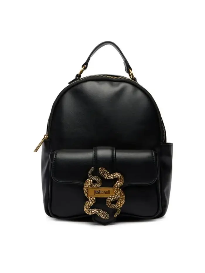 Just Cavalli zaino in ecopelle nera con logo serpente in metallo