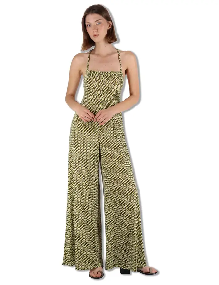 Tuta Salopette Strappy Jumpsuit in tessuto verde Donna JFATU0001-E2820-1245 7046