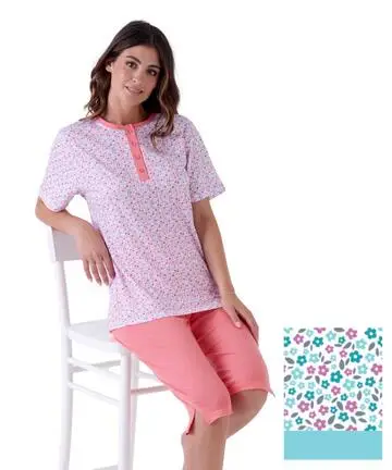 Pigiama donna a manica corta e pinocchietto in cotone Karelpiu KE0032