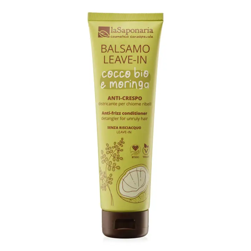 LA SAPONARIA Capelli e Cute Balsamo leave-in anti-crespo - Cocco Bio e Moringa 150ml - Balsamo Senza Risciacquo Capelli
