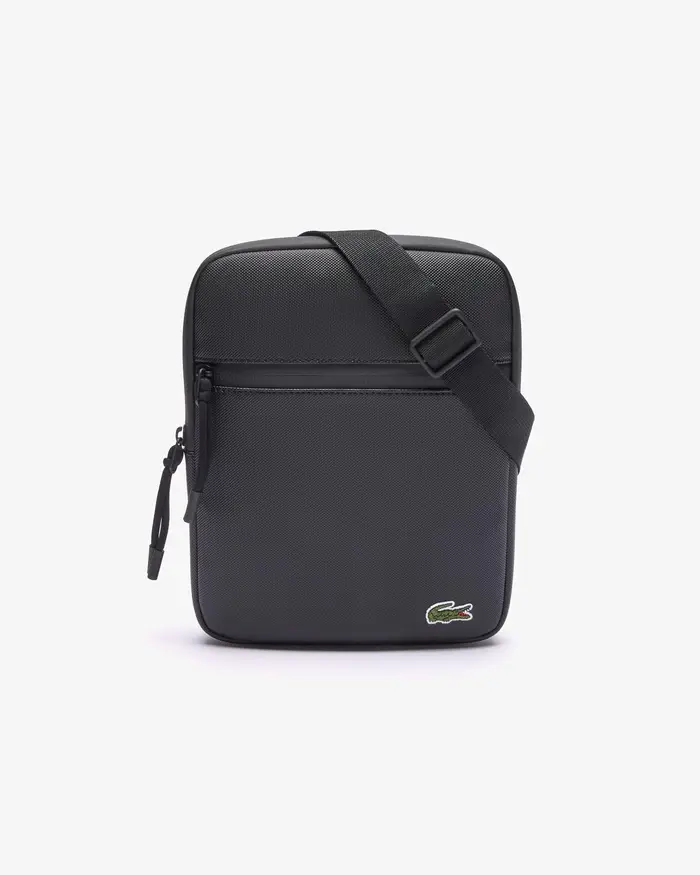 Borsa Lacoste a tracolla media nera in micro piqué